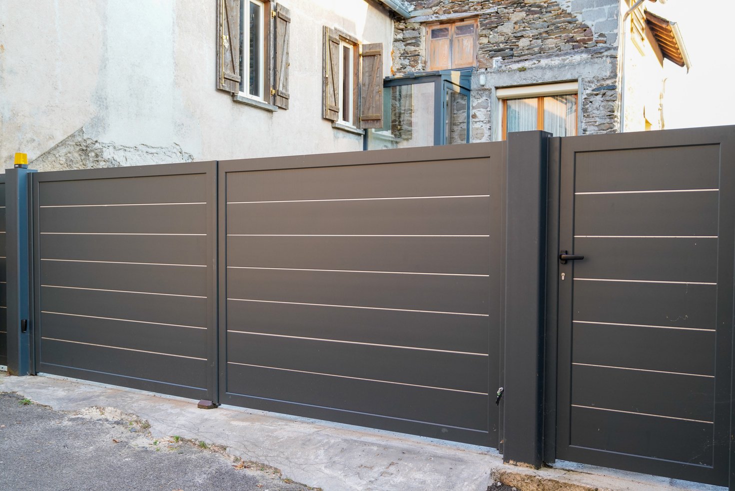 modern grey gate aluminum portal home gate of suburbs house street